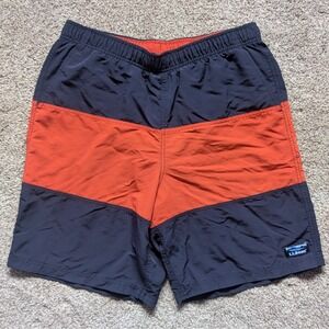 LL Bean Mens Medium Swimming Short Trunk Navy Blue Orange Classic Preppy Logo